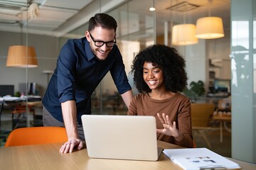 young couple using laptop