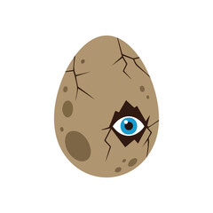 Curious Eye from Cracked Egg. A vibrant blue pupil emerges from a shattered brown shell. This artistic illustration represents awakening, new life, and discovery.