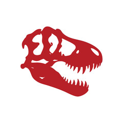 Red Tyrannosaurus Rex Skull Icon. Bold crimson prehistoric dinosaur cranium illustration against a dark backdrop. This powerful image represents ancient history, strength, and primeval nature. © Lull