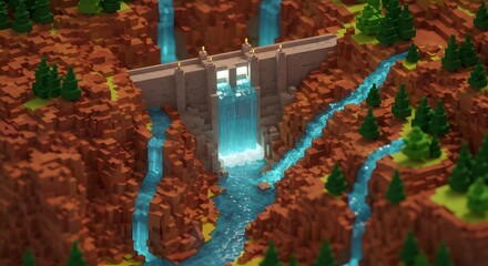 low poly pixel art landscape