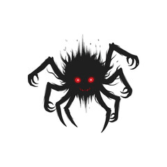 Eerie Creature Red Glowing Gaze. An intimidating, eight legged digital phantom emerges from deep shadows. Its fiery optical organs and sharp grin evoke pure terror, perfect for frightful themes or.