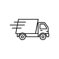 Express Delivery Truck Icon. Minimalist vector art of a swift moving transport vehicle. Symbolizes quick service, efficient logistics, and global parcel dispatch.