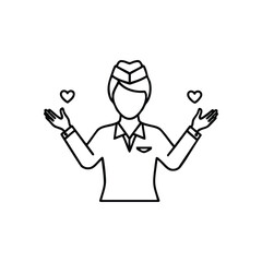 Dedicated Airline Professional. Stylized image of a uniformed individual, likely aviation crew, conveying warmth and compassion. Hearts denote exceptional customer service and heartfelt support.