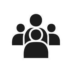 Connected People Group Icon. Simple dark graphic depicting multiple human figures, symbolizing collaboration, leadership, and a sense of collective belonging. Ideal for digital interfaces.