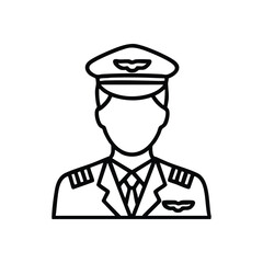 Airline Pilot Professional Icon. Modern vector graphic of a male aviator in a crisp uniform. Evokes aspirations, leadership, and safe sky travel. Perfect for career or journey themes.