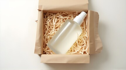 Elegant skincare bottle presented in a stylish kraft box, perfect for product shots and lifestyle branding