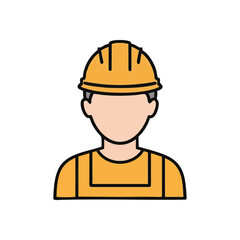 Construction Worker Professional Icon. Minimalist illustration of a person wearing a protective helmet and work attire. Represents essential labor, skilled trades, and safety in various industries.