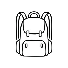 Minimalist Backpack Outline Symbol. This clean graphic depicts a versatile accessory, representing journeys, education, and daily essentials. Ideal for travel or learning themes.