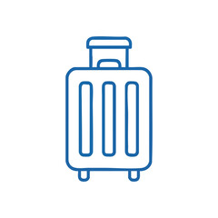 Travel Suitcase Outline Icon. This minimalist graphic of a personal luggage item represents adventure, holiday excursions, and global exploration. Perfect for vacation planning concepts.