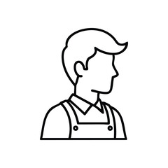 Minimalist Worker Avatar. Vector illustration depicting a simple side view of a young man, possibly a barista or artisan, wearing an apron. It symbolizes service, craftsmanship, and dedication.