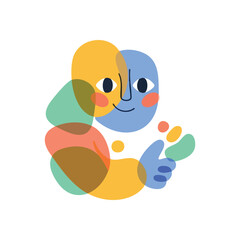 Vibrant Abstract Character Smiling. This whimsical digital art features an amiable figure composed of fluid, overlapping hues. It symbolizes creativity, connection, and cheerful interaction.