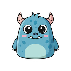 Cute Blue Monster Character. An endearing azure beast with prominent kind eyes and a welcoming grin. This whimsical avatar represents harmless fun and childlike imagination.