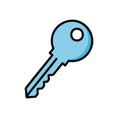 Access Solution Key Icon. Stylized light blue symbol with a black outline on a dark background. This graphic signifies unlocking potential, new beginnings, privacy, or secure entry.