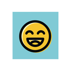 Joyful Yellow Laughter Emoji. This cheerful emoticon with a wide grin conveys pure amusement and delight. Perfect for representing happiness, good humor, and a positive outlook.