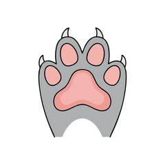 Adorable Animal Paw Print Illustration. A charming vector graphic depicting a grey domestic animal's footpad with soft pink toe beans and white claws, conveying warmth and affection.
