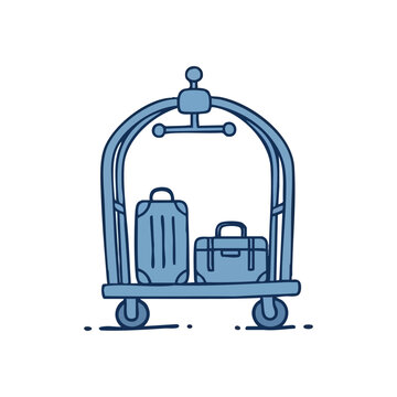 recommend clip art: Hotel Luggage Cart Service Icon. Illustration of a baggage trolley assisting guests with their belongings. Represents convenience, welcome, and efficient hospitality for travelers.