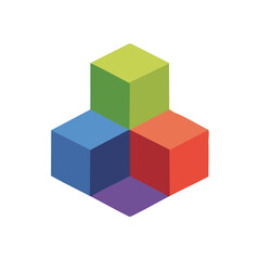 Fototapeta premium Colorful Isometric Geometric Cubes. Vivid 3D blocks form an intricate design, representing interconnectedness and a cohesive foundation. A clever visual illusion adds depth and intrigue.