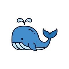 Gentle Blue Whale Marine Icon. This charming aquatic mammal illustration showcases ocean life. Perfect as a symbol of marine conservation and underwater tranquility.