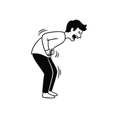 Person with Abdominal Discomfort. A stark graphic depicts a figure bent over in agony, clutching their belly, representing various internal health issues and physical suffering.