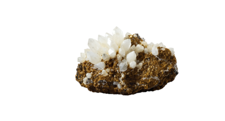 White Crystal Cluster on Gold and Stone Background