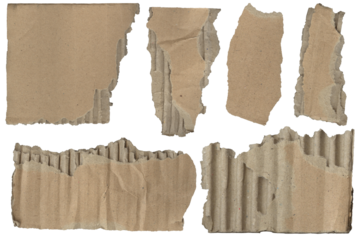 Torn cardboard pieces – ripped paper, clean cutout isolated on transparent background