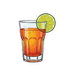 Refreshing Citrus Drink Illustration. Vibrant bubbly beverage in a tall glass, adorned with a zesty fruit slice. This lively artwork conveys summer enjoyment and celebratory moments.