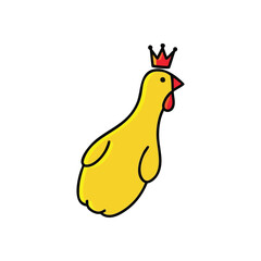 Crowned Golden Fowl. Playful yellow bird adorned with a regal tiara, representing excellence and paramount distinction. Clean graphic art on a clear background.