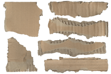 Torn cardboard pieces – ripped paper, clean cutout isolated on transparent background