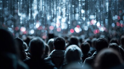 the crowd behind appears out of focus drawing attention to data privacy theme.