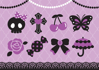 かわいいゴスロリアイコンセット紫ピンク