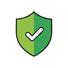 Secure Shield Checkmark Icon. A bold green emblem with a prominent white tick symbolizes complete safety, data integrity, and successful verification. Perfect for conveying trust and approved status.