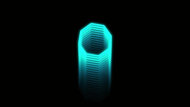 Digital tunnel journey in lighting shapes animation on black background. Animated echo shape pattern tunnel background. Abstract animated hypnotic tunnel. Curve or swirls motion visuals background.