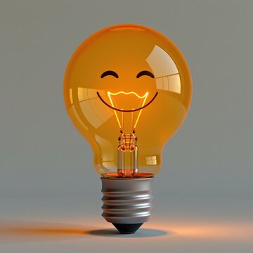 Cheerful Light Bulb with Smiling Face Illustration