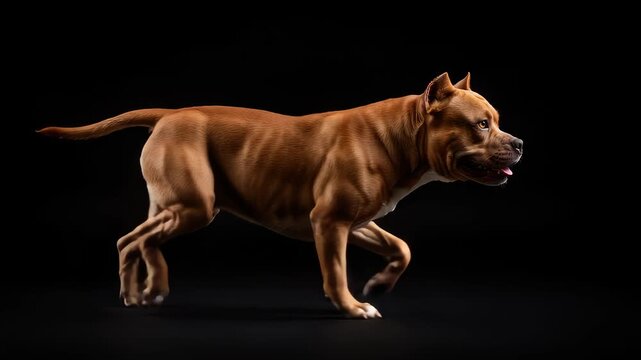 Dynamic animation of a muscular pitbull dog in motion, showcasing strength and agility with sleek