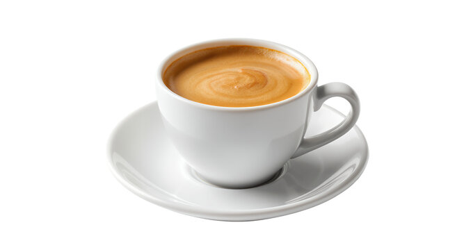Aromatic Coffee Cup, Espresso, Cafe Beverage, Morning Drink, Hot Drink, Caffeine, White Cup, Saucer, Creamy Texture, Coffee Beans,  