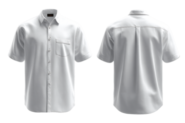 Front and Back View of a Classic White Short Sleeve Button Down Shirt, PNG