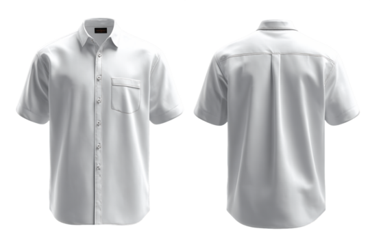 Front and Back View of a Classic White Short Sleeve Button Down Shirt, PNG