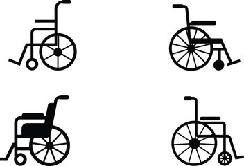 Fototapeta premium Flat vector illustration, wheelchair icons, mobility aid, accessibility symbol, medical equipment, disability support, healthcare transport, rehabilitation device, patient mobility