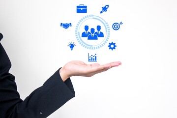 Team management Human resource for business, employee growth, and leadership. Useful for illustrating a system for managing people and a successful team.