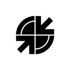 Dynamic convergence symbol with arrows pointing inward, representing focus, synergy, and collaboration for business success.