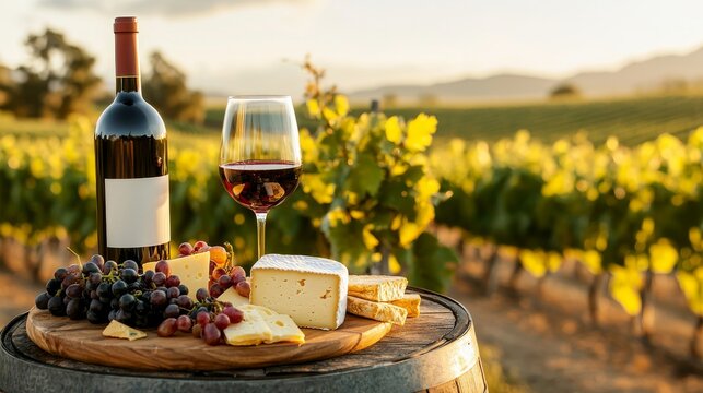 Elegant wine and cheese pairing in a vineyard setting