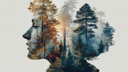 Double exposure portrait of a woman with a forest