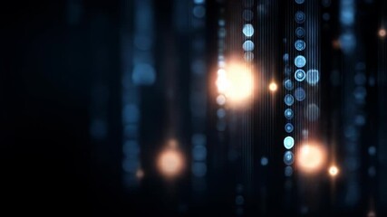 Dark abstract background with blurred vertical lines and glowing orbs in blue and amber hues - Powered by Adobe