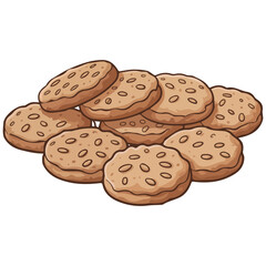 Oatmeal cookies with flakes wholemeal biscuits vector illustration on white background