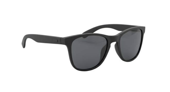 Black sunglasses with dark lenses and modern frame isolated on white background, perfect for summer and outdoor activities