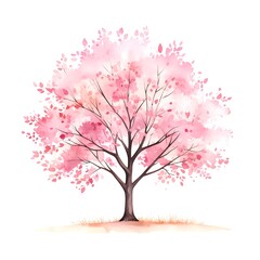 Fototapeta premium Pink Cherry Blossom Tree, Watercolor Style