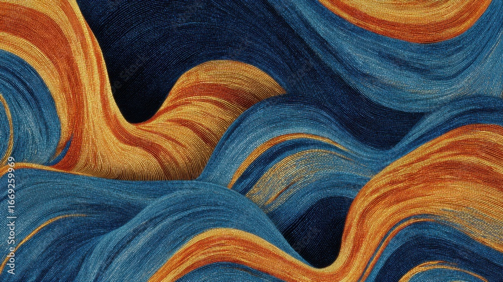 Canvas Prints abstract flowing waves in blue and orange textures on canvas