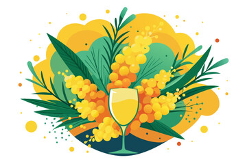 Yellow Mimosa Flower Branch Isolated on White Background – Acacia Dealbata Blossom Illustration