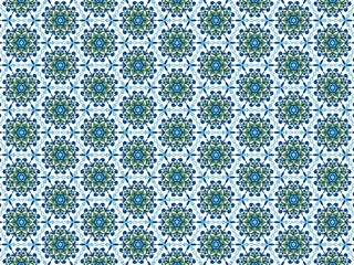 Botanic Bloom Grid A rhythmic dance of floral geometry in blue and green pattern seamless