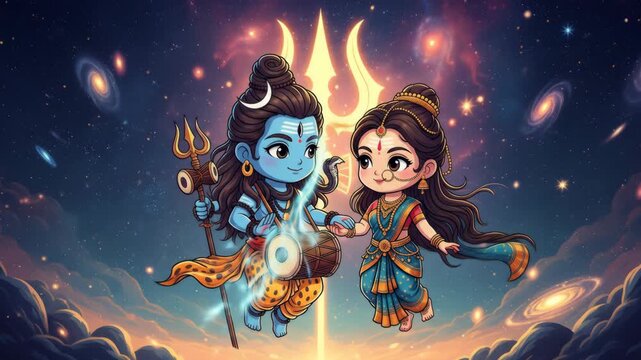 Adorable Shiva Parvati Illustration Hartalika Teej, Pradosh Vrat, Sharad Navratri Celebration